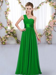 One Shoulder Sleeveless Lace Up Damas Dress Dark Green Chiffon