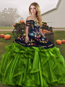 Floor Length Green Sweet 16 Dresses Organza Sleeveless Embroidery and Ruffles