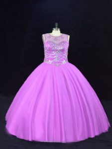 Colorful Floor Length Lace Up Sweet 16 Dress Lilac for Sweet 16 and Quinceanera with Beading
