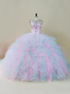 Scoop Sleeveless Lace Up Quinceanera Gown Multi-color Organza