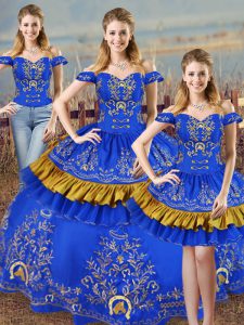 Deluxe Blue Sleeveless Embroidery Quinceanera Dresses