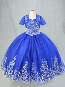 Spaghetti Straps Sleeveless Tulle Girls Pageant Dresses Beading and Embroidery Lace Up
