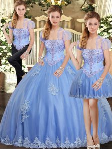 Deluxe Sleeveless Beading and Appliques Lace Up Quinceanera Gown