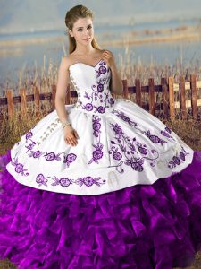 Elegant White And Purple Sleeveless Organza Lace Up 15 Quinceanera Dress for Sweet 16 and Quinceanera