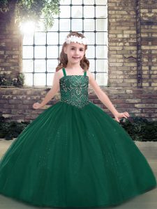 Floor Length Green High School Pageant Dress Straps Sleeveless Lace Up