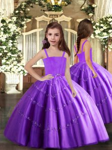 Child Pageant Dress Purple Tulle Sleeveless Floor Length Lace Up