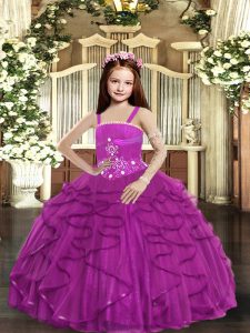 Sleeveless Beading and Ruffles Lace Up Little Girls Pageant Dress