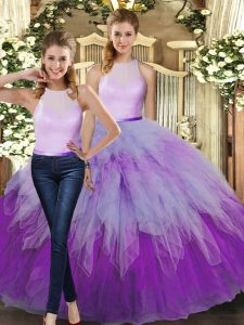 Multi-color High-neck Neckline Ruffles 15th Birthday Dress Sleeveless Backless