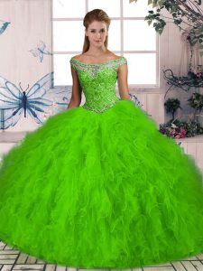 Clearance Beading and Ruffles Quince Ball Gowns Lace Up Sleeveless Brush Train