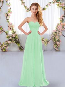 Dynamic Apple Green Chiffon Lace Up Dama Dress Sleeveless Floor Length Ruching
