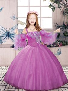 Ball Gowns Custom Made Pageant Dress Lilac Straps Tulle Sleeveless Floor Length Lace Up