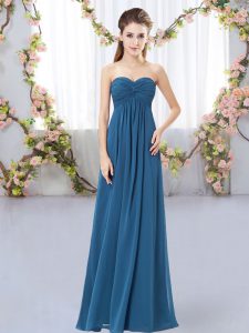 Teal Zipper Damas Dress Ruching Sleeveless Floor Length