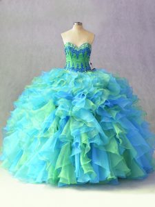 Lovely Multi-color Sweetheart Lace Up Beading and Ruffles Sweet 16 Quinceanera Dress Sleeveless