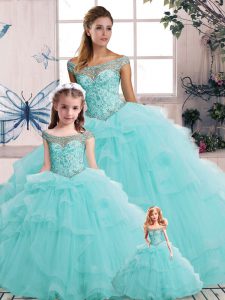 Floor Length Ball Gowns Sleeveless Aqua Blue Vestidos de Quinceanera Lace Up