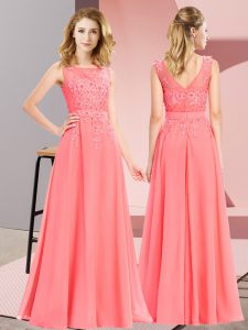 Scoop Sleeveless Chiffon Quinceanera Dama Dress Beading and Appliques Zipper