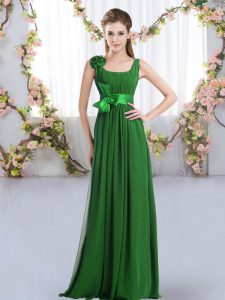 Straps Sleeveless Zipper Vestidos de Damas Dark Green Chiffon