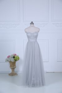 Admirable Floor Length Zipper Quinceanera Dama Dress Grey for Wedding Party with Ruching