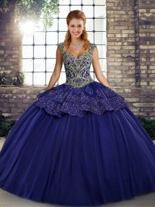 Trendy Sleeveless Floor Length Beading and Appliques Lace Up Quinceanera Gown with Purple