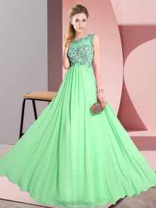Chiffon Sleeveless Floor Length Quinceanera Dama Dress and Beading and Appliques