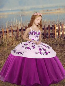 Sleeveless Lace Up High Low Embroidery Child Pageant Dress