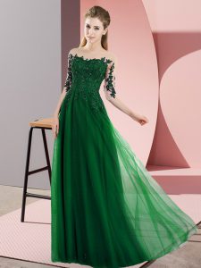 Floor Length Empire Half Sleeves Dark Green Damas Dress Lace Up