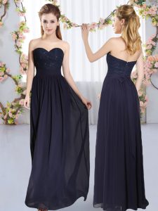 Deluxe Floor Length Empire Sleeveless Navy Blue Quinceanera Court Dresses Zipper