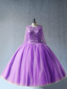 Glittering Tulle Long Sleeves Floor Length Quinceanera Gowns and Beading
