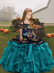 Perfect Straps Sleeveless Lace Up Custom Made Pageant Dress Teal Organza