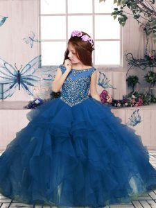Teal Zipper Scoop Beading and Ruffles Winning Pageant Gowns Organza Sleeveless