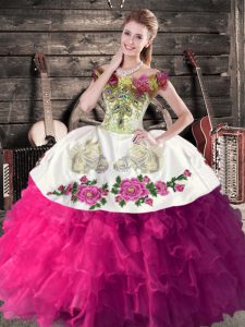 Eye-catching Sleeveless Lace Up Floor Length Embroidery and Ruffles 15 Quinceanera Dress