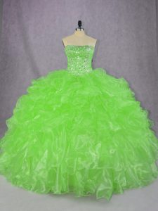Ball Gowns Sweet 16 Dresses Strapless Organza Sleeveless Floor Length Lace Up