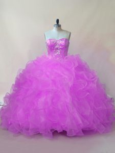 Sweetheart Sleeveless Organza Sweet 16 Quinceanera Dress Beading and Ruffles Lace Up