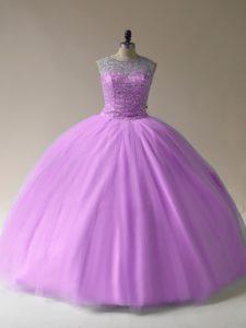 Lilac Sleeveless Beading Floor Length Quinceanera Dress