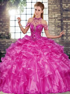 Fantastic Organza Sleeveless Floor Length 15 Quinceanera Dress and Beading and Ruffles
