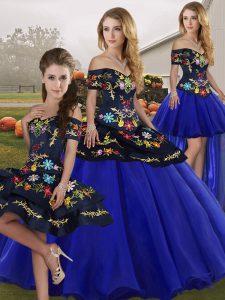 Artistic Ball Gowns Sweet 16 Quinceanera Dress Royal Blue Off The Shoulder Tulle Sleeveless Floor Length Lace Up