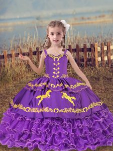 Lavender Sleeveless Beading and Embroidery and Ruffled Layers Floor Length Kids Pageant Dress