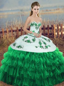 Shining Sweetheart Sleeveless Lace Up Sweet 16 Quinceanera Dress Green Organza