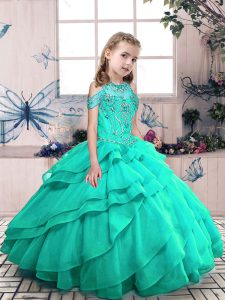 Sleeveless Beading and Ruffled Layers Lace Up Little Girl Pageant Dress