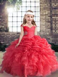 Dramatic Straps Sleeveless Organza Little Girls Pageant Gowns Beading Lace Up