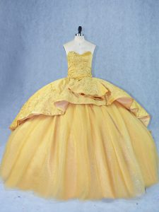 Cheap Gold Ball Gowns Beading and Appliques Sweet 16 Quinceanera Dress Lace Up Satin and Tulle Sleeveless