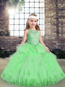 Sleeveless Lace Up Floor Length Appliques Pageant Gowns For Girls