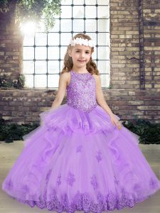 Exquisite Sleeveless Lace and Appliques Lace Up Child Pageant Dress