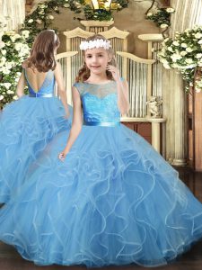 Scoop Sleeveless Backless Little Girls Pageant Dress Baby Blue Tulle