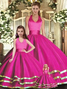 Pretty Fuchsia Lace Up Quince Ball Gowns Ruffled Layers Sleeveless