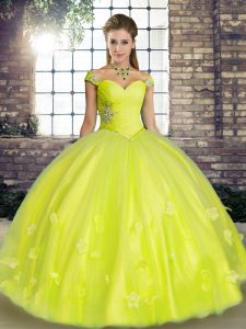 Sleeveless Lace Up Floor Length Beading and Appliques Sweet 16 Quinceanera Dress