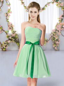Apple Green Chiffon Lace Up Sweetheart Sleeveless Mini Length Quinceanera Court Dresses Belt