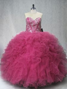 Shining Floor Length Lace Up 15th Birthday Dress Lilac for Sweet 16 and Quinceanera with Beading and Ruffles