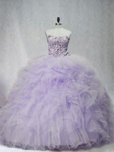Top Selling Sweetheart Sleeveless Tulle Vestidos de Quinceanera Ruffles Brush Train Lace Up