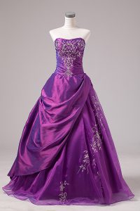 Noble Purple Zipper 15th Birthday Dress Embroidery Sleeveless Floor Length