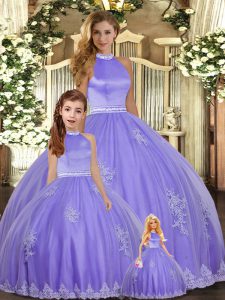 Lavender Sleeveless Beading and Appliques Floor Length Sweet 16 Quinceanera Dress